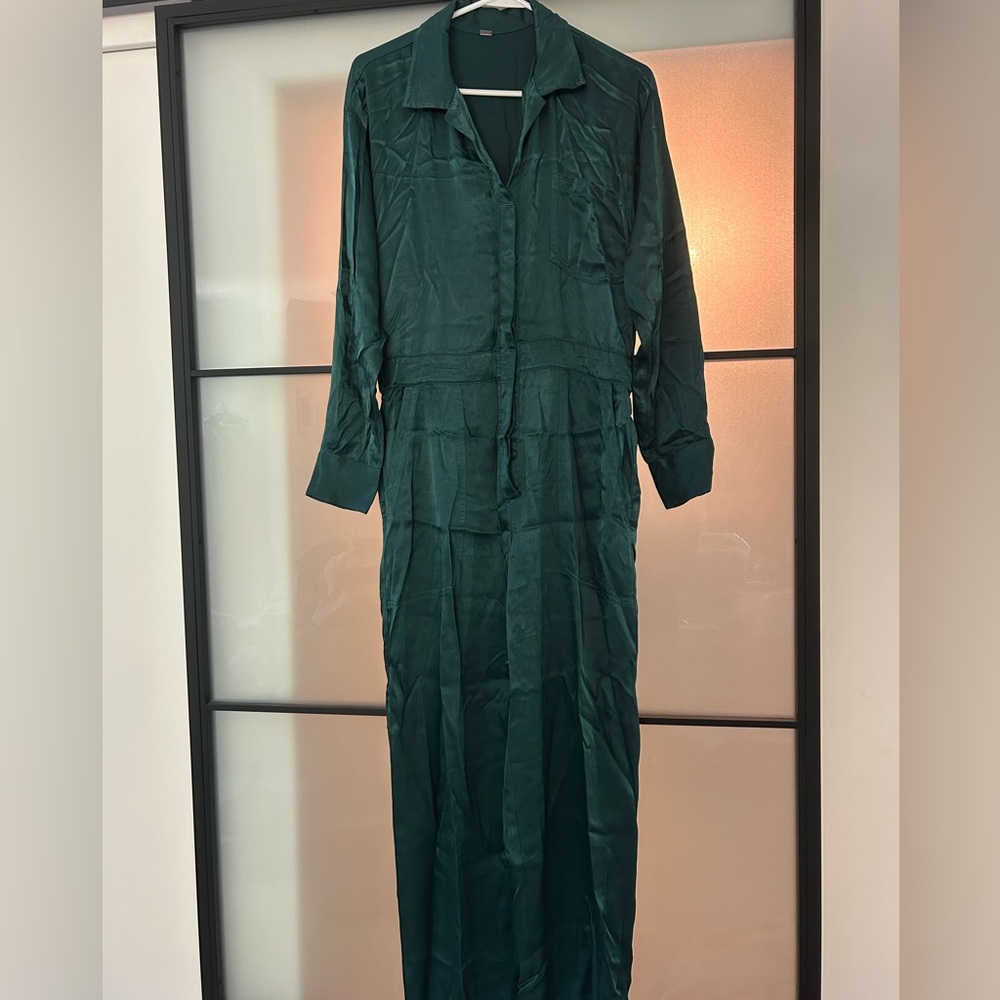 YFB Young Fabulous Broke Flynn satin jumpsuit in dark cedar green S